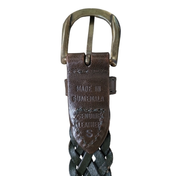 Guatemalan Braided Leather Belt Dark Olive Green Brownish Color Brass Buckle - Picture 6 of 7